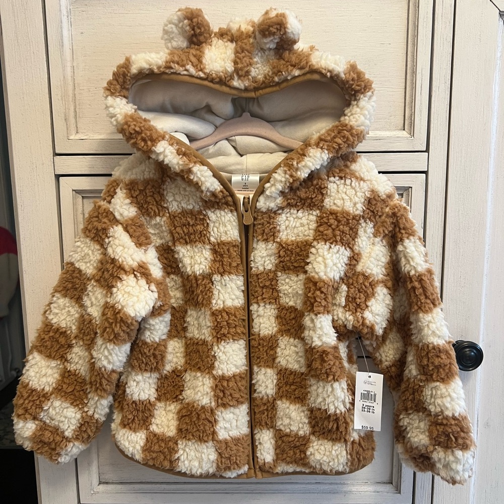 Gap kids Checkered Brown and Cream Fleece Jacket
